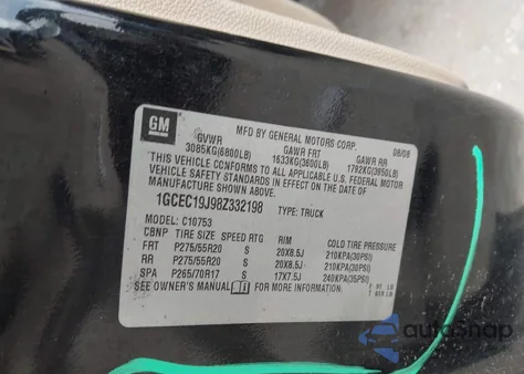 2008 Chevrolet Silverado 1500 Lt1 z USA, uszkodzony, nr VIN 1GCEC19J98Z332198